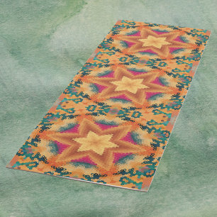 Hex Mandala Orange Blue und Pink Yogamatte