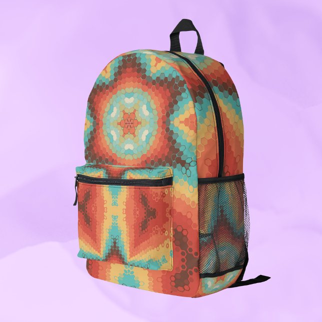 Hex Mandala Orange Blue und Yellow Bedruckter Rucksack (Von Creator hochgeladen)