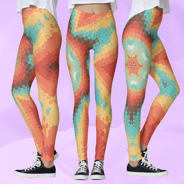 Hex Mandala Orange Blue und Yellow Leggings (Von Creator hochgeladen)