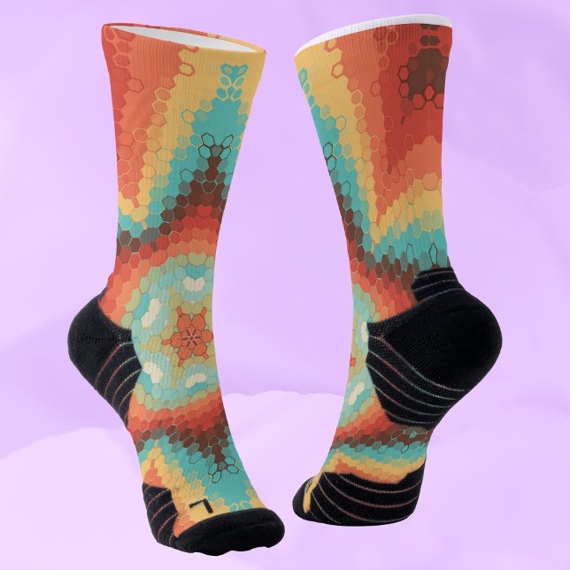 Hex Mandala Orange Blue und Yellow Socken (Von Creator hochgeladen)