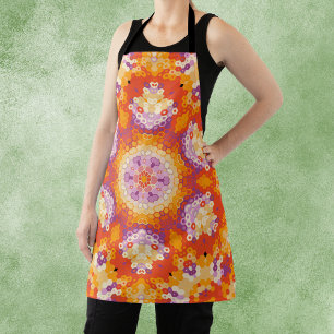 Hex Mandala Orange Lila und weiß Schürze