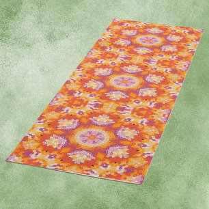 Hex Mandala Orange Lila und weiß Yogamatte