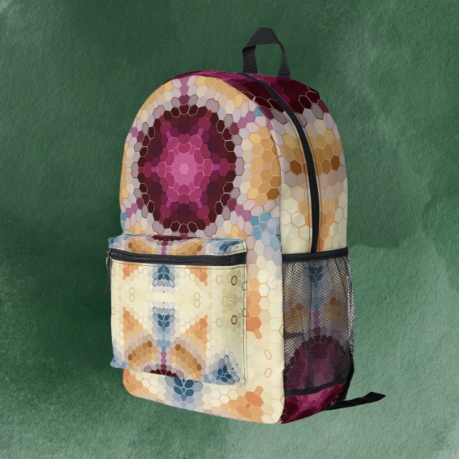 Hex Mandala Orange Pink und Blau Bedruckter Rucksack (Von Creator hochgeladen)
