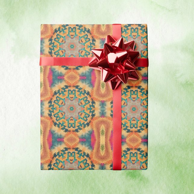 Hex Mandala Orange und Blue Geschenkpapier (Orange and Blue Hexagon Mandala Wrapping Paper by Wormhole Orbital)