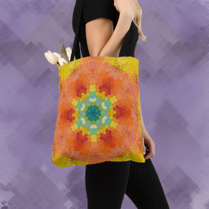 Hex Mandala Orange Yellow Red and Blue