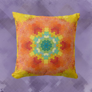 Hex Mandala Orange Yellow Red and Blue Kissen