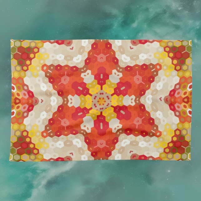 Hex Mandala Red und Yellow Geschirrtuch (Von Creator hochgeladen)