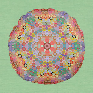 Hex Mandala Regenbogen Rundes Kissen