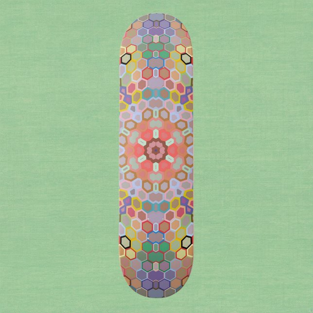 Hex Mandala Regenbogen Skateboard (Rainbow Hexagon Mandala Skate Board by Wormhole Orbital)