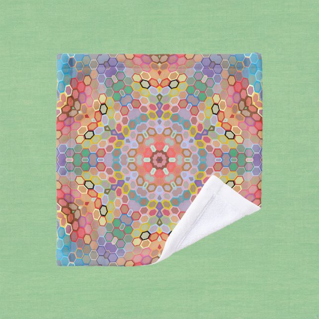 Hex Mandala Regenbogen Waschlappen (Rainbow Hexagon Mandala Wash Cloth by Wormhole Orbital)