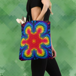 Hex Mandala Rot Gelb und Blau