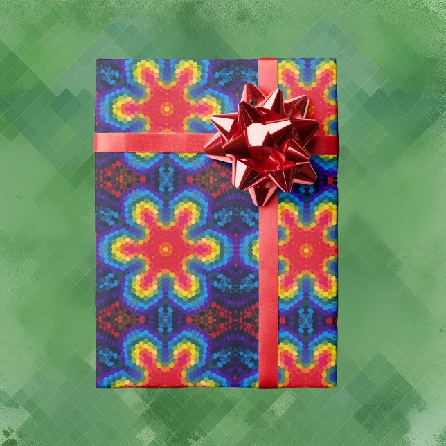 Hex Mandala Rot Gelb und Blau Geschenkpapier (Von Creator hochgeladen)
