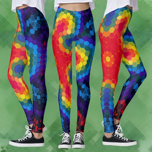 Hex Mandala Rot Gelb und Blau Leggings (Von Creator hochgeladen)