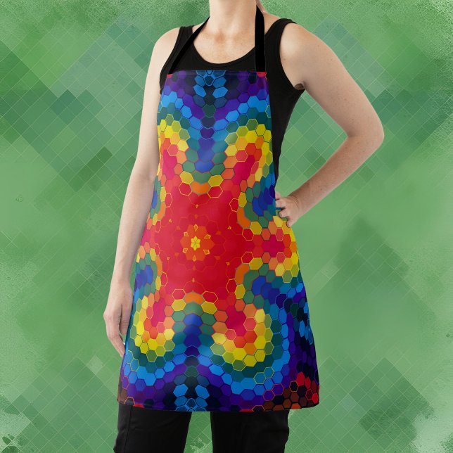 Hex Mandala Rot Gelb und Blau Schürze (Von Creator hochgeladen)