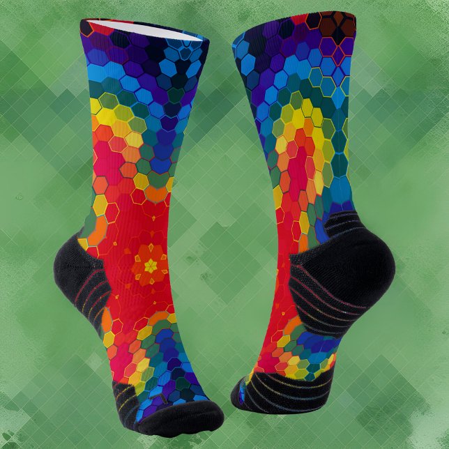 Hex Mandala Rot Gelb und Blau Socken (Von Creator hochgeladen)