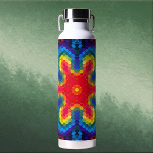 Hex Mandala Rot Gelb und Blau Trinkflasche