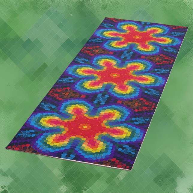 Hex Mandala Rot Gelb und Blau Yogamatte (Von Creator hochgeladen)