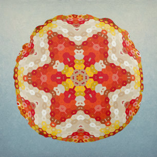 Hex Mandala Rot und Gelb Rundes Kissen