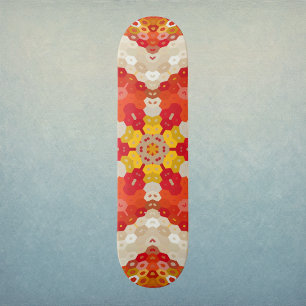 Hex Mandala Rot und Gelb Skateboard
