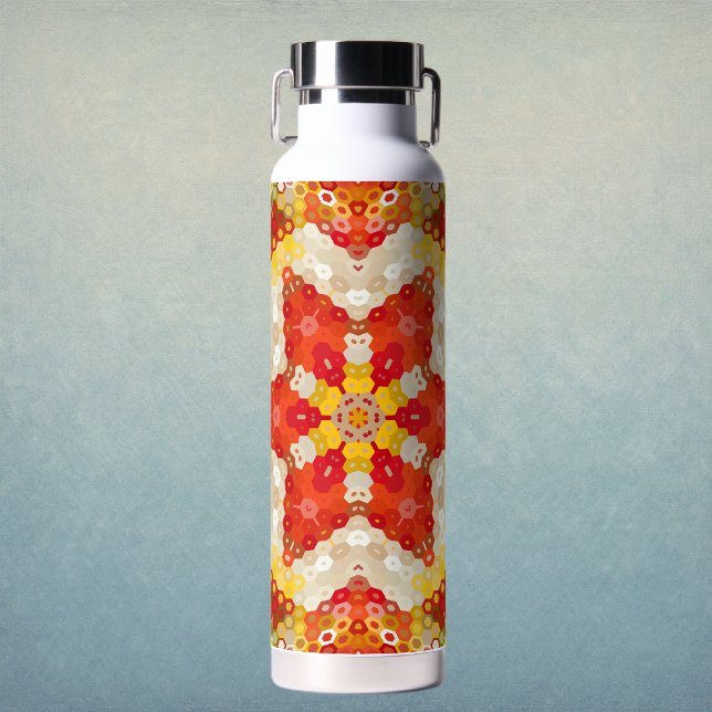 Hex Mandala Rot und Gelb Trinkflasche (Red and Yellow Hexagon Mandala Water Bottle by Wormhole Orbital)
