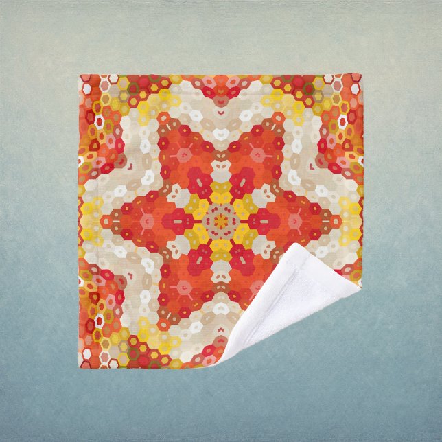 Hex Mandala Rot und Gelb Waschlappen (Red and Yellow Hexagon Mandala Wash Cloth by Wormhole Orbital)