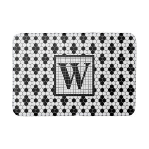 Hex Tile Print Monogram Bath Mat Badematte