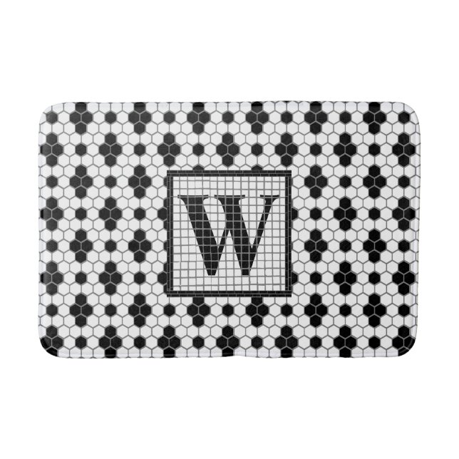 Hex Tile Print Monogram Bath Mat Badematte (Vorderseite)