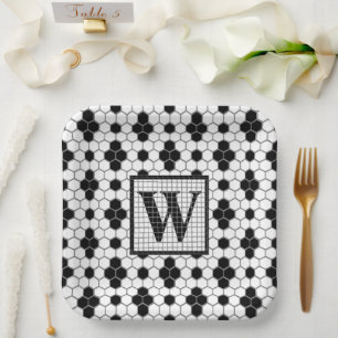 Hex Tile Print Monogram Paper Plate Pappteller