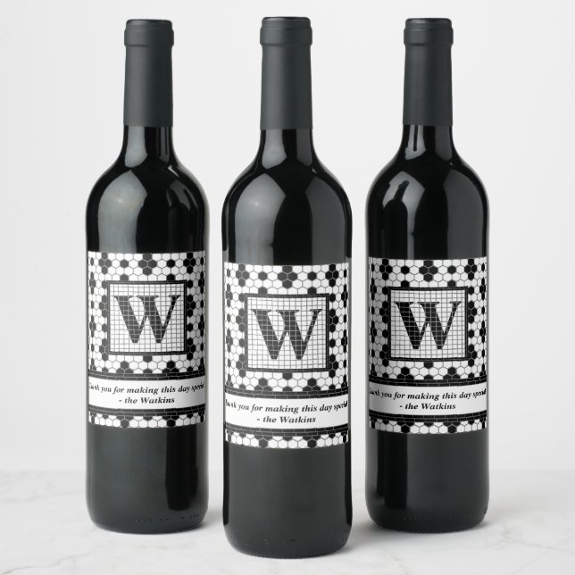 Hex Tile Print Monogram Wine Label Weinetikett (Flaschen)