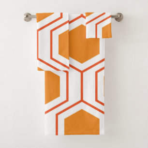 Hexagon abstract geometrical pattern in orange and badhandtuch set