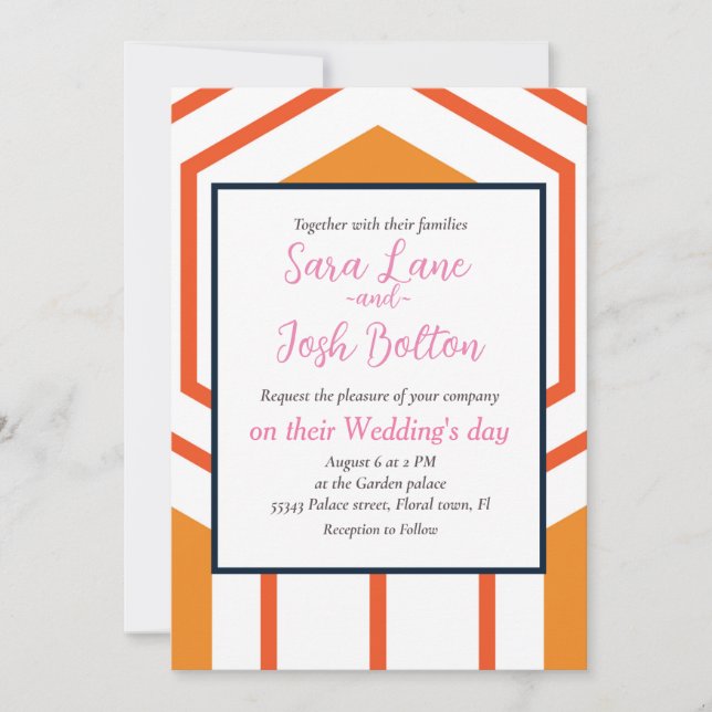 Hexagon abstract geometrical pattern in orange and einladung (Vorderseite)