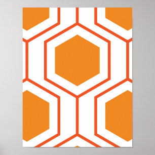 Hexagon abstract geometrical pattern in orange and poster