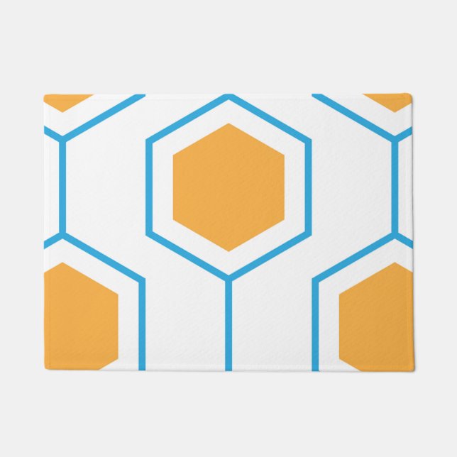 Hexagon abstraktes geometrisches Muster in orangef Fußmatte (Vorderseite)