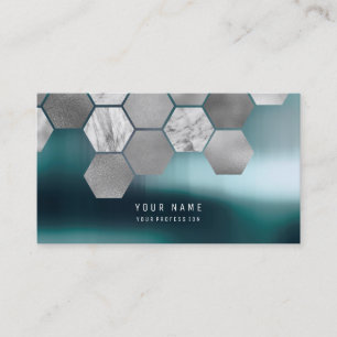Hexagon Aquamarin Metallic Steel Marmor Silver Gra Visitenkarte