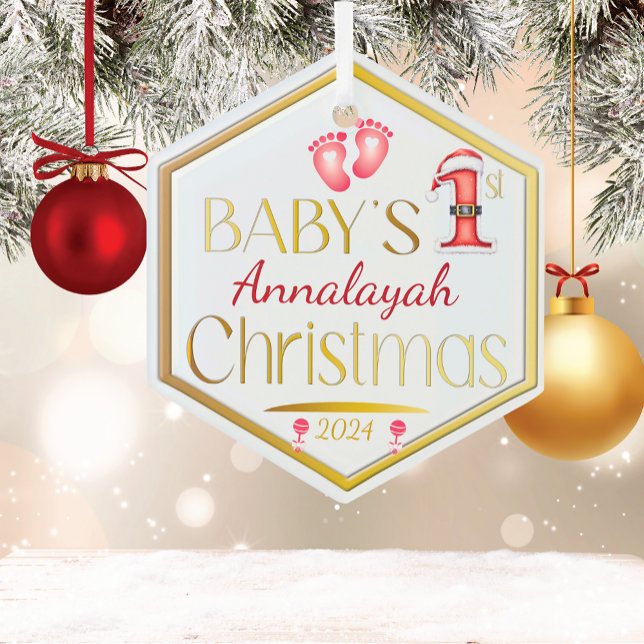 Hexagon Baby 1. Weihnachts Personalisiert Keepake  Ornament Aus Glas (Von Creator hochgeladen)