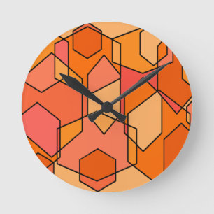 Hexagon Bauhaus - Orange Runde Wanduhr