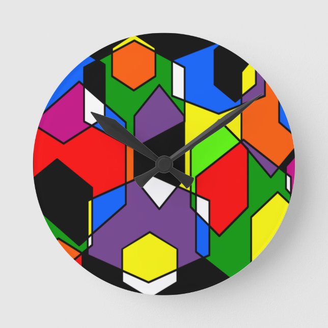 Hexagon Bauhaus  Runde Wanduhr (Vorderseite)
