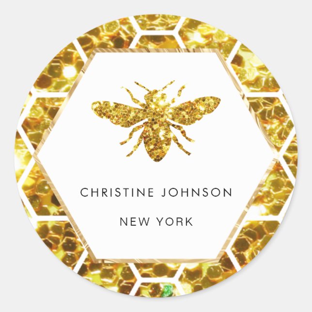 Hexagon-Bienenlogo auf Weiß Runder Aufkleber (Vorderseite)