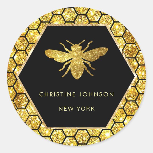 Hexagon-Bienenlogo Runder Aufkleber (Vorderseite)