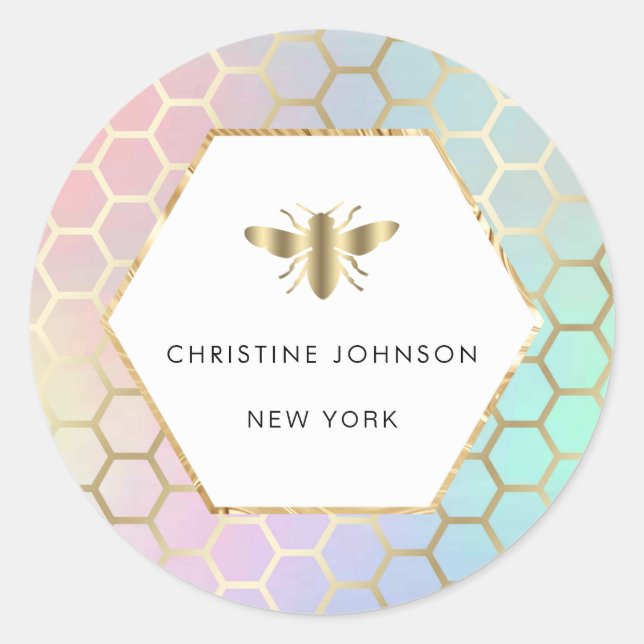 Hexagon-Bienenlogo Runder Aufkleber (Vorderseite)