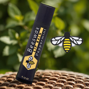HEXAGON Bienenwachs Peppermint LIP BALM mit BEE Quadratischer Aufkleber