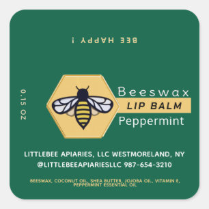 HEXAGON Bienenwachs Peppermint LIP BALM mit BEE Quadratischer Aufkleber