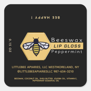 HEXAGON Bienenwachs-Pfefferminz-LIPGLOSS mit Biene Quadratischer Aufkleber