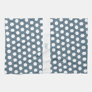 Hexagon Blaues Minimalmuster Geschirrtuch