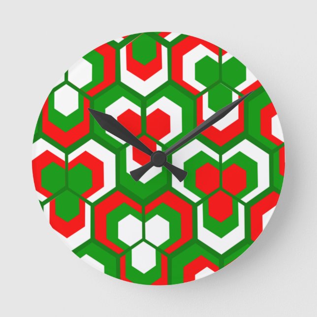 Hexagon-Blume  Runde Wanduhr (Vorderseite)
