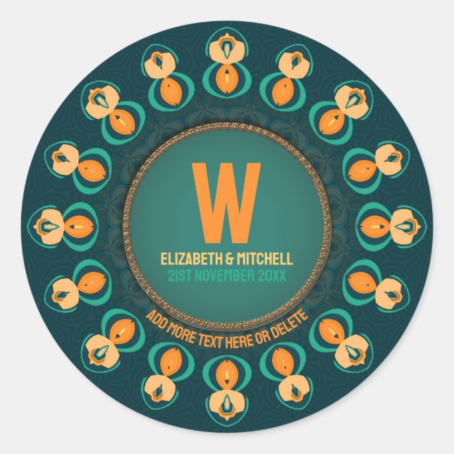 Hexagon Circle Monogram Keepake Plate Runder Aufkleber (Vorderseite)