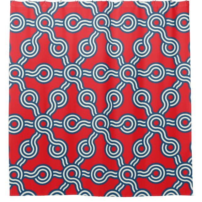 Hexagon Gitter, rot blau, geometrisches Muster. Duschvorhang (Vorderseite)