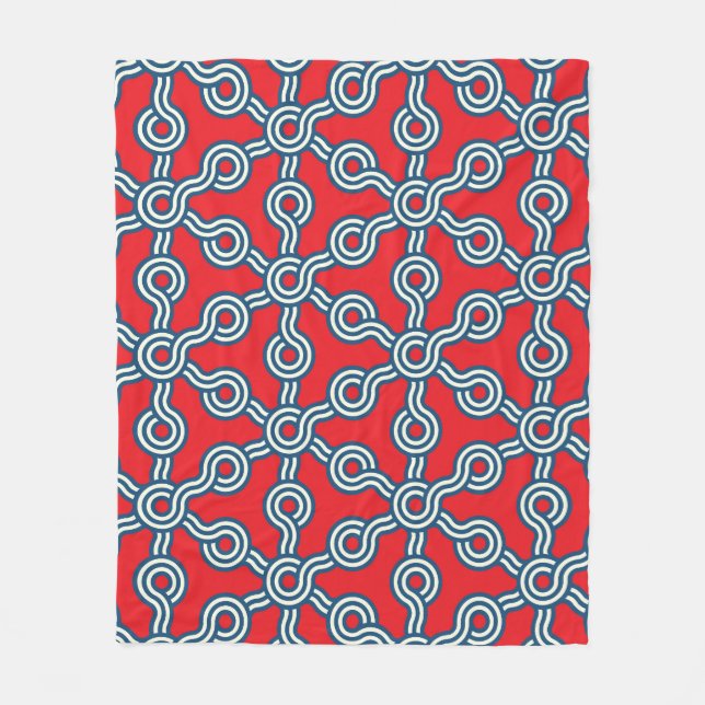 Hexagon Gitter, rot blau, geometrisches Muster. Fleecedecke (Vorderseite)