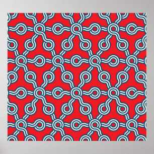 Hexagon Gitter, rot blau, geometrisches Muster. Poster