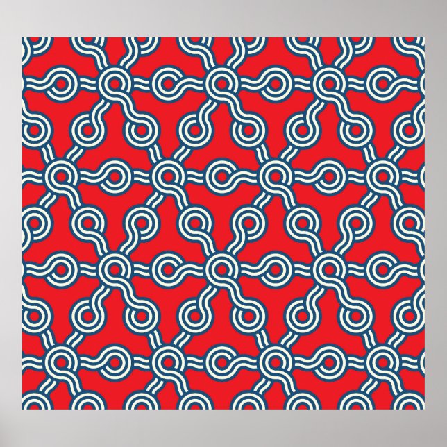 Hexagon Gitter, rot blau, geometrisches Muster. Poster (Vorne)